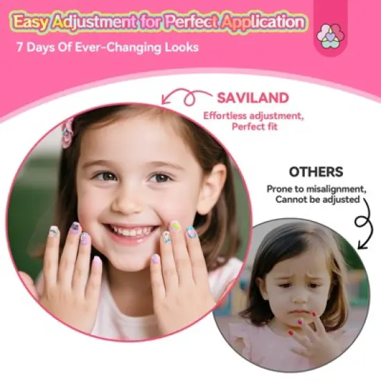 Saviland Kids 7-Pack Press-On Nails Kit - 168PCS Pre-Glued Retro Floral Designs for Girls 8-12 Years with Adhesive Tabs.(Holiday Gift Set) image {6}