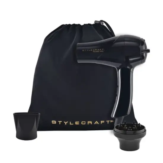 StyleCraft Peewee 1200 Folding Handle Dual Voltage Compact Travel Hair Dryer with Nozzle, Diffuser, and Travel Bag image {5}