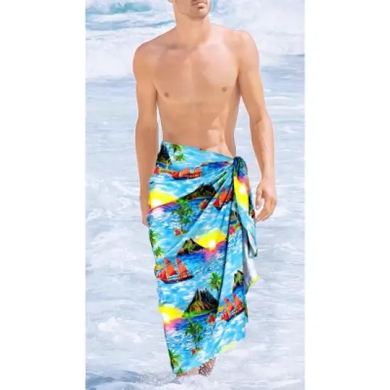 HAPPY BAY Men's Beachwear Wraps Swim Bath Trunk Swimsuit Regular Surfing Swimwear Summer Sarong Long Pareo Beach Wrap One Size Blue, Tree image {1}