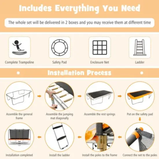 Safstar 8x14FT Rectangular Recreational Trampoline W/Safety Enclosure Net Ladder Outdoor image {5}