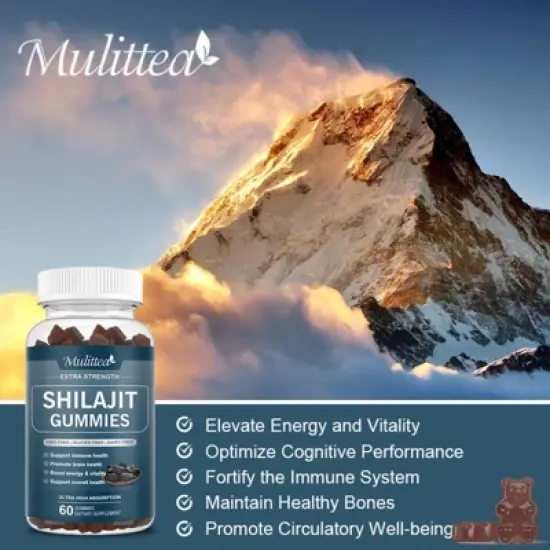 Mulittea Shilajit Gummies 800mg for Energy & Immune Support - 60 Gummies (Strawberry) image {4}