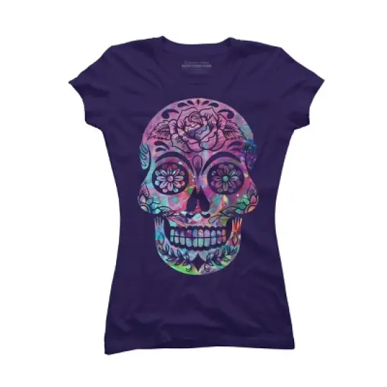 Junior's Design By Humans Halloween Sugar Skull By honeytree T-Shirt image {6}