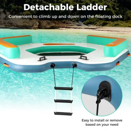Costway 8.7 ft Inflatable Floating Dock with Detachable Ladder Mesh Swim Lounge Beach image {4}