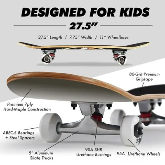 Magneto Skateboard | Maple Wood | ABEC 5 Bearings | Double Kick Concave Deck | For Beginners, Teens & Adults (Astronaut) image {4}