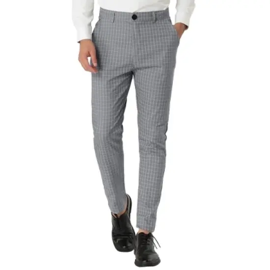 Lars Amadeus Men's Business Checked Printed Slim Fit Flat Front Plaid Dress Trousers image {10}