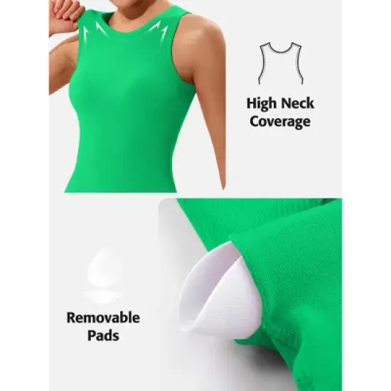 Attraco Women's Workout Tank Tops Seamless Full Length Gym Tops Athletic Yoga Top Built in Bra image {10}