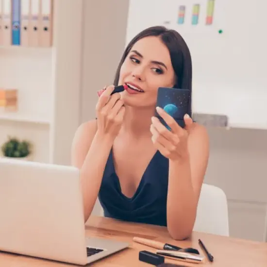 Unique Bargains Big Full Moon Makeup Mirror Navy Blue 1 Pc image {2}