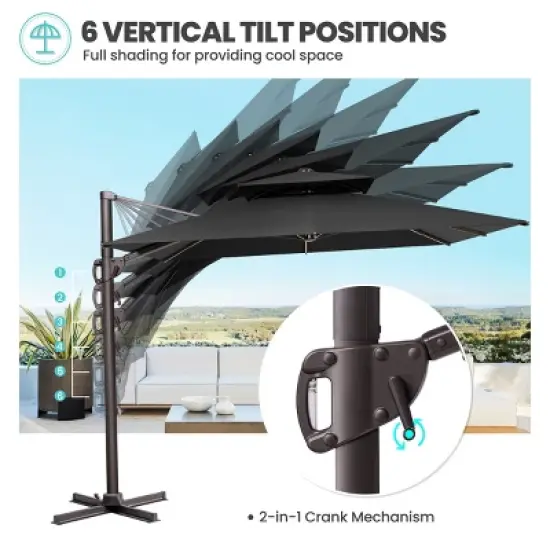 Crestlive Products 9x11.5FT Double Top Cantilever Umbrella Outdoor 360 Degree Rotation Offset Umbrella 6 Heights Adjustable Cantilever Patio Umbrella image {4}