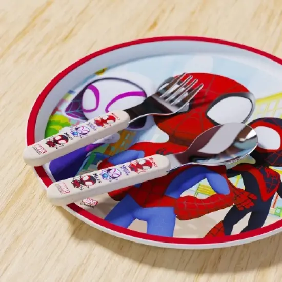 Zak Designs Marvel Spidey and His Amazing Friends Bamboo and Plastic Kids Fork and Spoon Flatware: Toddler Utensils Set image {4}