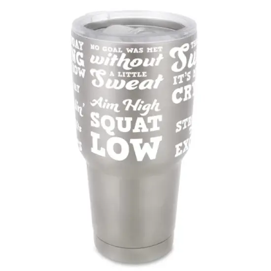 100 North 30 Ounce Stainless Steel On the Go Travel Tumbler With Push Top Lid, Aim High Squat Low Silver image {5}