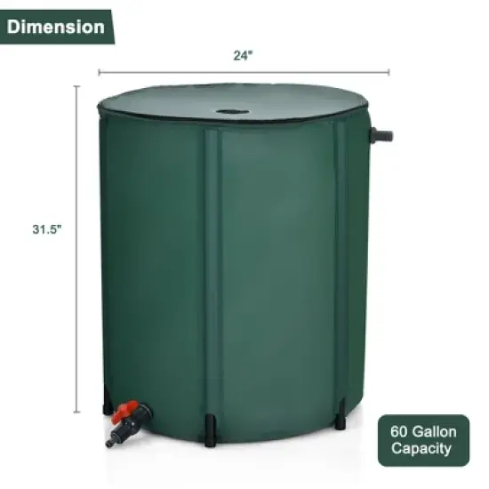 Costway 60 Gallon Portable Rain Barrel Collapsible Tank  Water Collector Spigot Filter image {1}