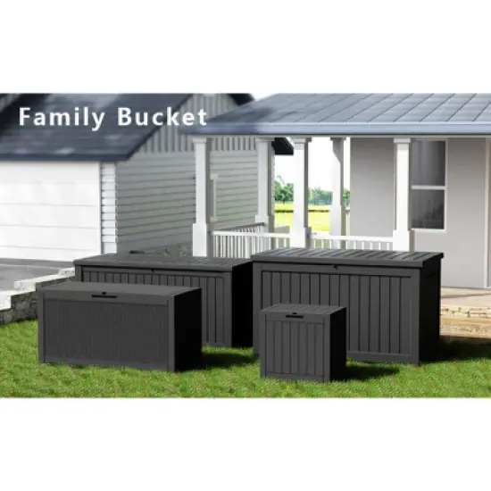 Sersper Outdoor Storage Box, 230 Gallon Deck Box Lockable Large Outdoor Container for Garden Tools, Waterproof and UV Resistant, Black image {1}