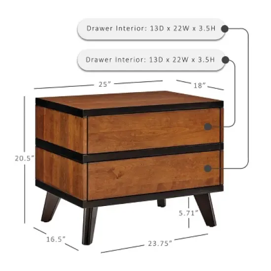 Mid-Century Modern 2 Drawer Nightstand Walnut - Linon image {13}