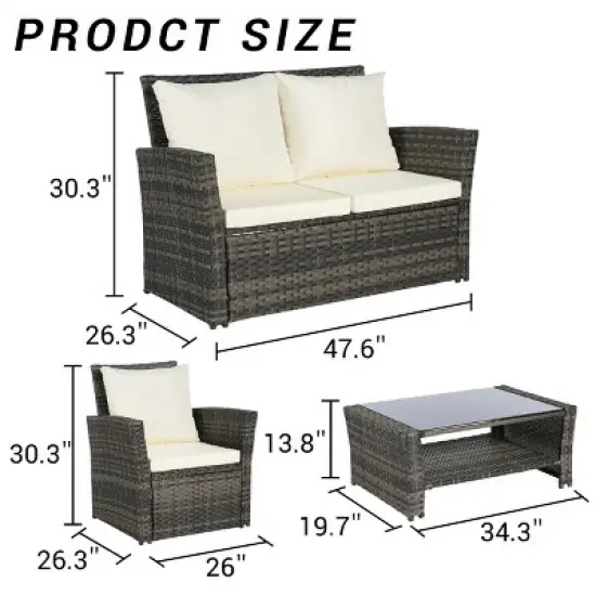 4 Piece Outdoor Wicker Patio Furniture Sets,Rattan Garden Furniture Sofa Set,Poolside Sofas with Cushions and Glass Coffee Table-Coolbibila image {6}