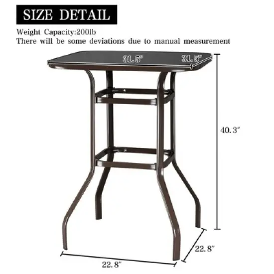 Bar Height Patio Table Bistro High Top Patio Table Outdoor Bar Table Metal Frame Tempered Glass Table image {6}