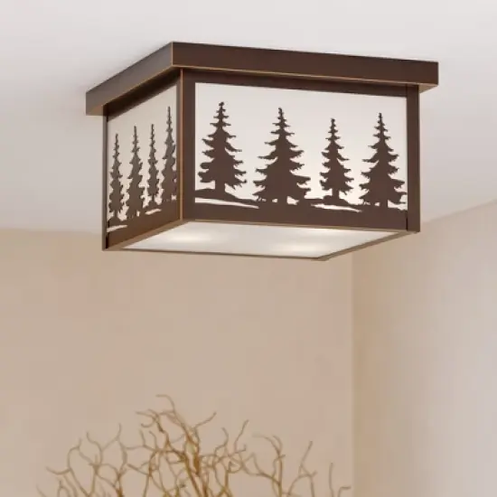 VAXCEL Yosemite Bronze Rustic Tree Square Indoor Outdoor Flush Mount Ceiling Light image {13}