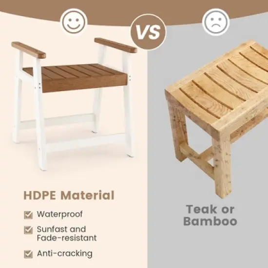 Costway Heavy Duty Waterproof HDPE Shower Bench Bathroom Shower Chair with Armrest Off White & Brown image {4}