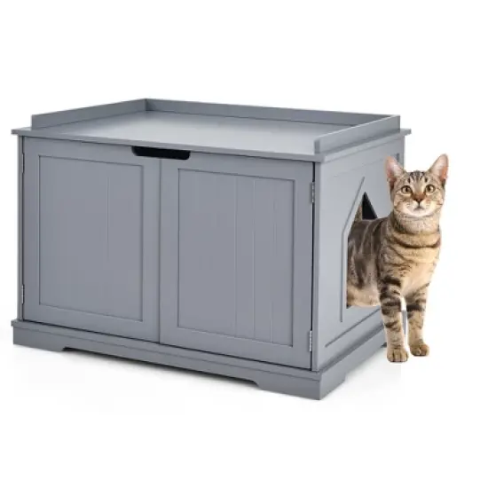 Costway Cat Litter Box Cabinet Furniture Cat Washroom Storage Bench image {13}