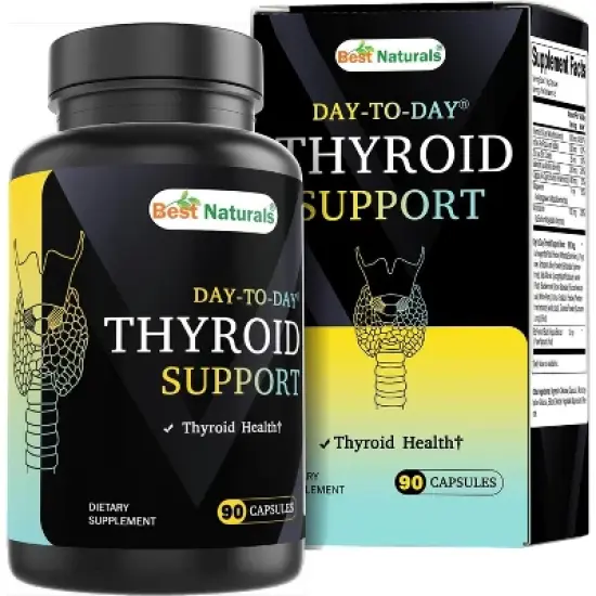 Best Naturals Day-To-Day Thyroid Support Supplement, 90 Vegetable Capsules, Made with Iodine, Zinc, B12, Ashwagandha, L-Tyrosine and BioPerine image {4}