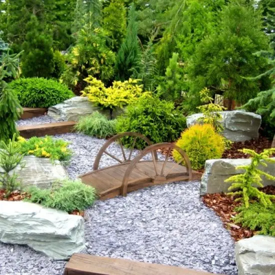 Outsunny 3.3ft Wooden Garden Bridge Arc Footbridge with Half-Wheel Style Railings & Solid Fir Construction, Stained Wood image {1}