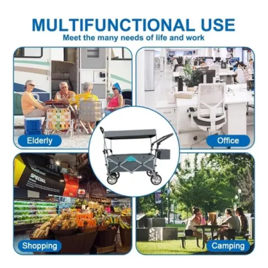 HTUTWOO Collapsible Canopy Wago, with Adjustable Push Pulling Handles, Heavy Duty Utility Outdoor Foldable Garden Cart,forSand,for Shopping,Camping image {1}