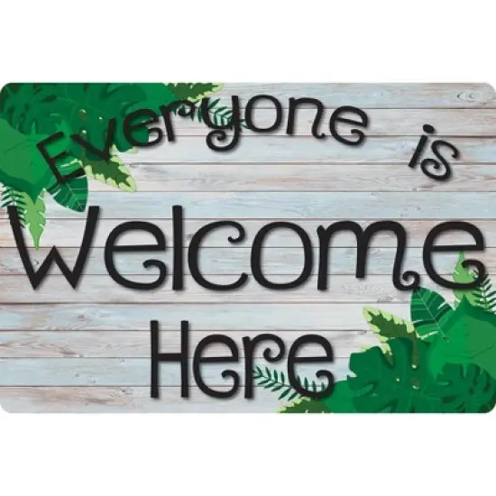 Smart Poly&reg; Welcome Mat with Slip Resistant Backing, 15.5" x 23.5", Beech Wood Greenery Everyone is Welcome Here image {4}