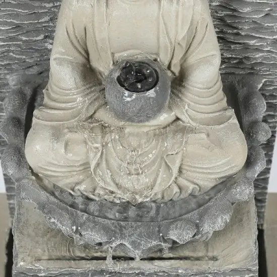 LuxenHome Gray Resin Meditating Buddha with Pedestal Outdoor Fountain with LED Light image {3}