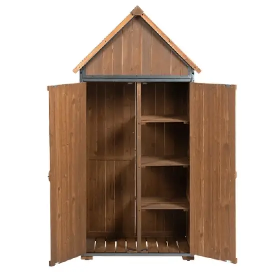 GDFStudio Forster Modern 67" Fir Wood Outdoor Storage Shed with Metal Frame image {7}