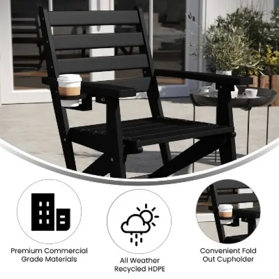 Flash Furniture Tolleson Commercial Grade Adirondack Dining Chair with Fold Out Cup Holder, Weather Resistant Recycled HDPE Adirondack Chair image {5}