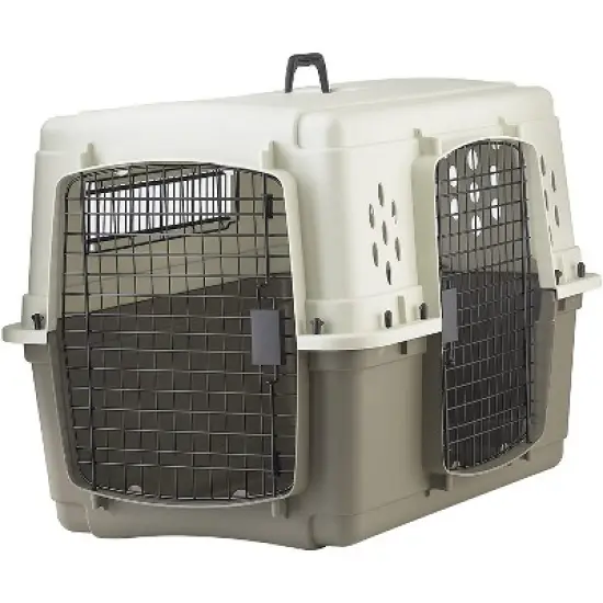 Miller Manufacturing Company Portable Plastic Hard Sided Pet Travel Crate Carrier Kennel w/ Double Doors For Dogs, Rabbits, & Animals, Beige & Taupe image {1}