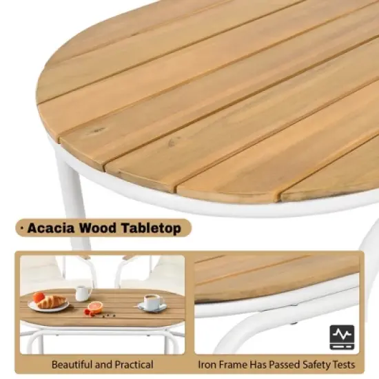 3 PCS Outdoor Patio Chaise Lounge Chair Set with Acacia Side Table, Cushioned Chair Pool Lounge Chair for Lawn Deck Beach,Beige+Black/White-ModernLuxe image {4}