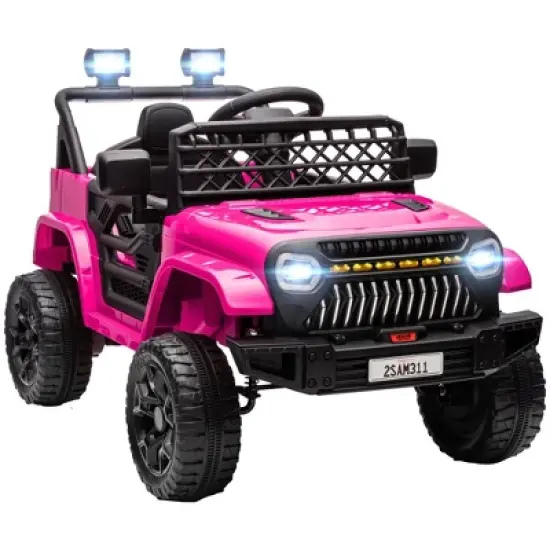 Qaba 12V Ride On Truck, Battery Powered Kids Electric Car with Spring Suspension, Remote, 3 Speeds, LED Headlights, Horn, USB Music image {8}