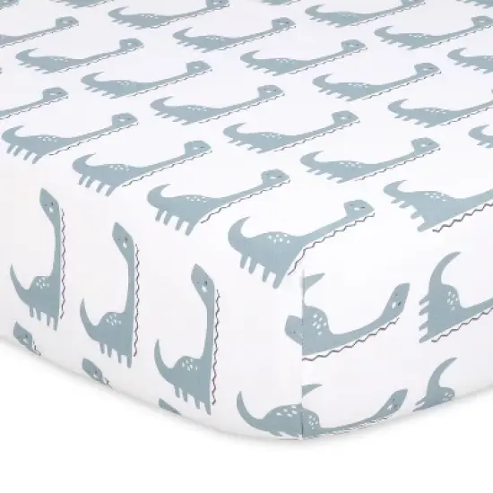 The Peanutshell Dino 4-Pack Crib Fitted Sheet Set in Blue/Grey/White image {4}