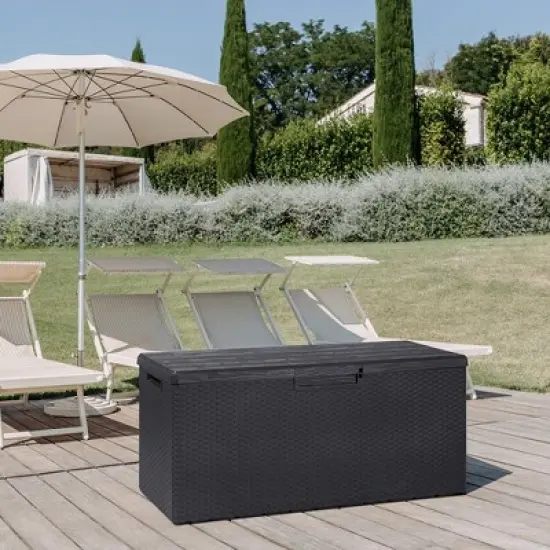 Toomax Portofino Weather Resistant Heavy Duty 90 Gal Novel Resin Outdoor Storage Deck Box with Lockable Lid & 450 lb Weight Capacity - Gray (Z175E097) image {4}