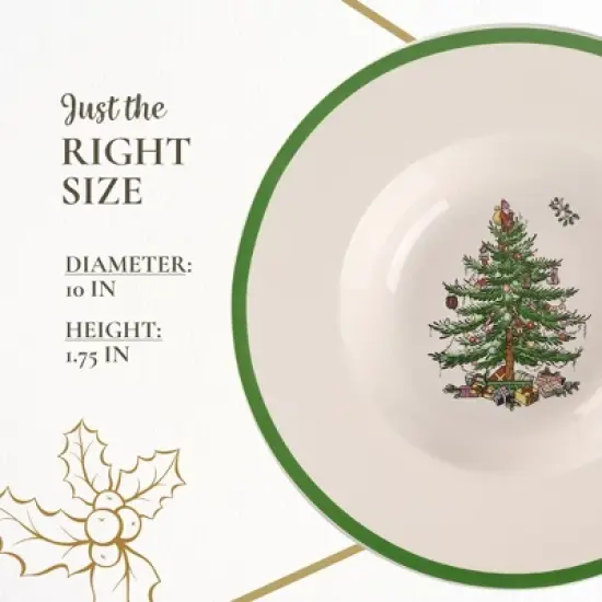Spode Christmas Tree Collection Pasta Bowl - Set of 4, Rimmed Plate for Serving Salad, Spaghetti, and Soup, 10-Inch, Made of Porcelain image {6}
