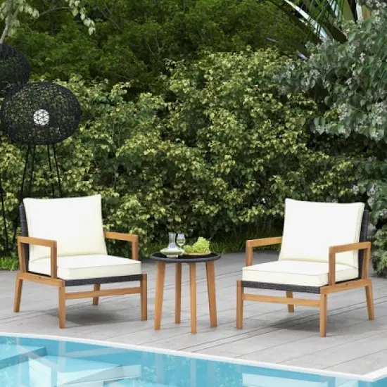 Tangkula 3 PCS Patio Chair Set Wicker Chair & Side Table Set w/ Tempered Glass Tabletop image {1}
