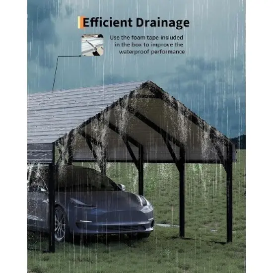 Metal Carport, Reinforced Frame and Steel Roof for All-Weather Use, Permanent Shelter for Bass Boats, Full-Sized Pickup Trucks, and Tractors image {4}