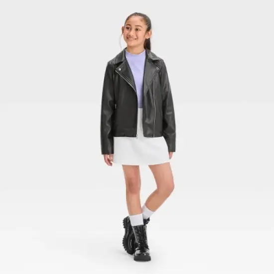 Girls' Faux Leather Moto Jacket - art class&trade; image {2}