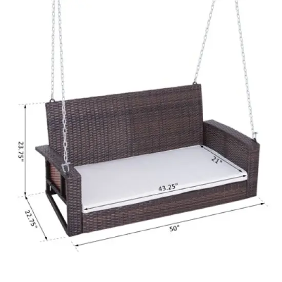 MOEPISY 2 Person Wicker Hanging Swing Bench, Front Porch Swing Outdoor Chair With Cushions image {5}