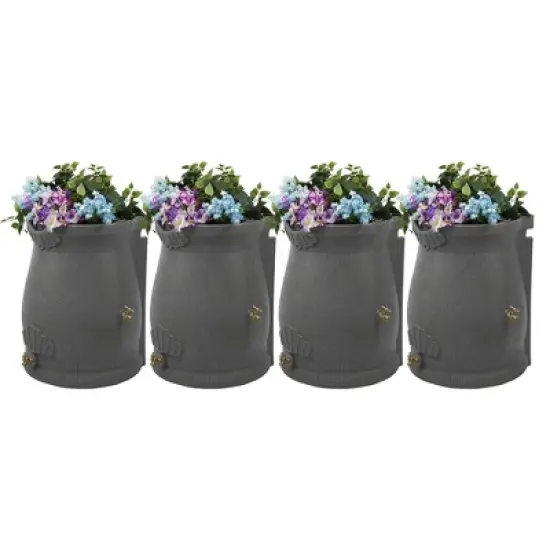Good Ideas Rain Wizard 50 Gallon Rain Saver Barrel Water Storage Urn with Planter Space and 2 Brass Spigots, Light Granite (4 Pack) image {6}