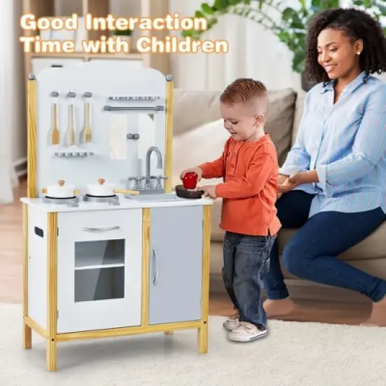 Costway Kids Play Kitchen Set Toddler Pretend Cooking Set w/ Cabinet&Accessories image {2}