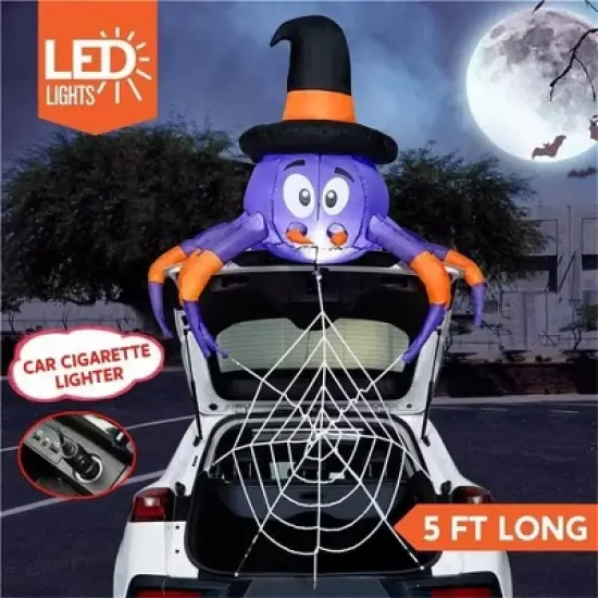 Joyfy 5 FT Long Halloween Inflatable Outdoor Decoration, Inflatable Spider with Spider Web Trunk or Treat Car Decorations for Car Outdoor Yard Decor image {1}