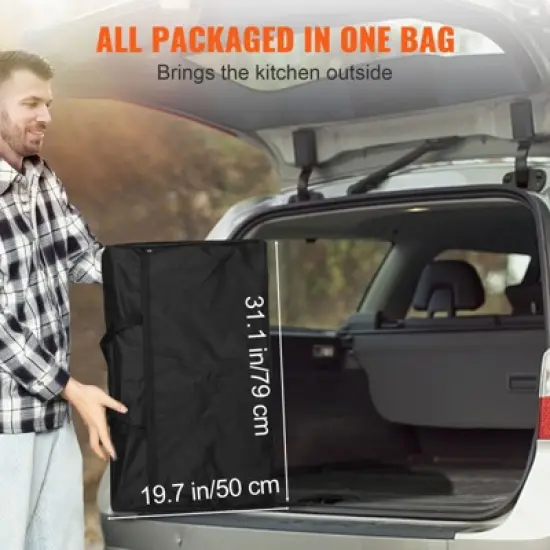 VEVOR Camping Kitchen Table, Folding Outdoor Cooking Table with Storage Carrying Bag, Aluminum Cook Station 1 Cupboard & Detachable Windscreen image {6}