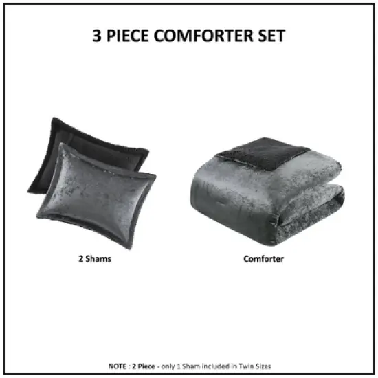 Intelligent Design King/California King Arabella Crushed Velvet Faux Shearling Reversible Comforter Set Black: 3 Piece Bedding Set, Hypoallergenic image {8}