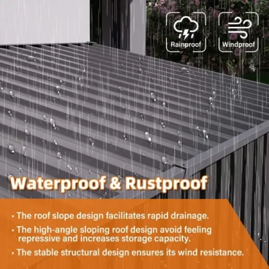 ORRD 4x9FT Outdoor Metal Storage Shed Sloping Roof, 6 Vents & 2 Swing Doors For Backyard/Garden/Garage/Lawn (Gray) image {6}