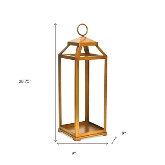 HomeRoots 29" Gold Geometric Metal Floor Lantern Candle Holder image {2}