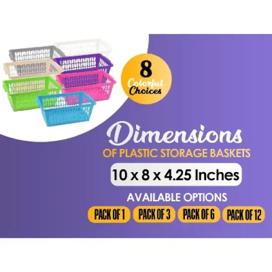 YBM HOME Plastic Perforated Storage Basket Bin Office Drawer, Shelf Desktop CountertopTray Organizer 32-1184, Pack of 3 image {6}