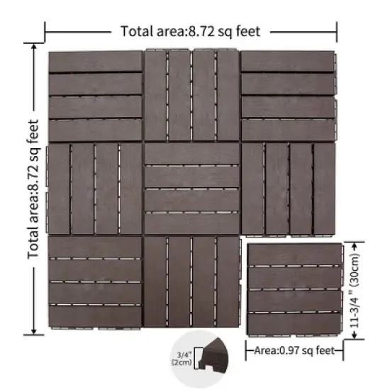 CLIHOME 12"x12" Square Composite Decking Tiles,Outdoor Patio Four Slat Plastic Interlocking Deck Tiles(Pack of 36) image {5}