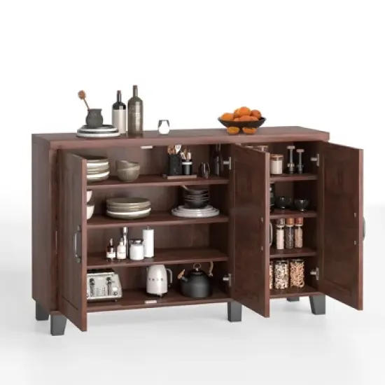Costway 3-Door Buffet Sideboard Storage Credenza Cabinet Console Adjustable Shelf Brown/White Wash image {9}