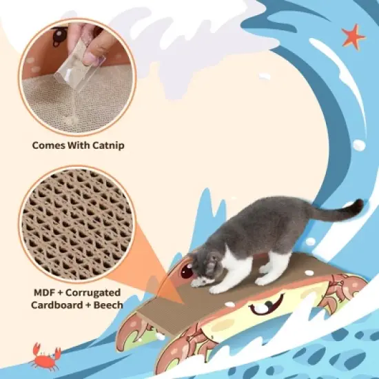 Sandinrayli Crab-Shape Cat Scratcher, Corrugated Cardboard Cat Scratch Bed Lounge, Durable 2-Side Curved Cat Scratching Pad image {3}